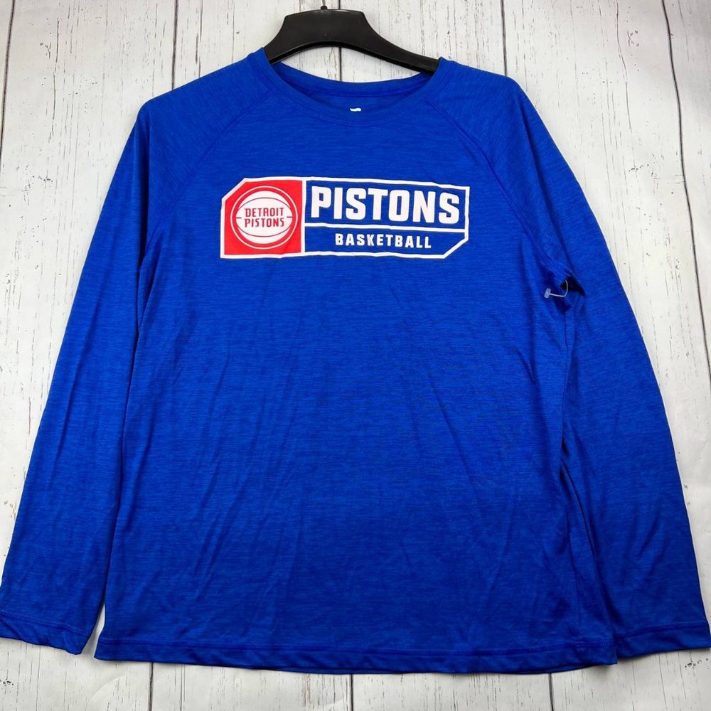 Detroit Pistons NBA Basketball Large Fanatics Long‎ Sleeve Shirt Blue New Men